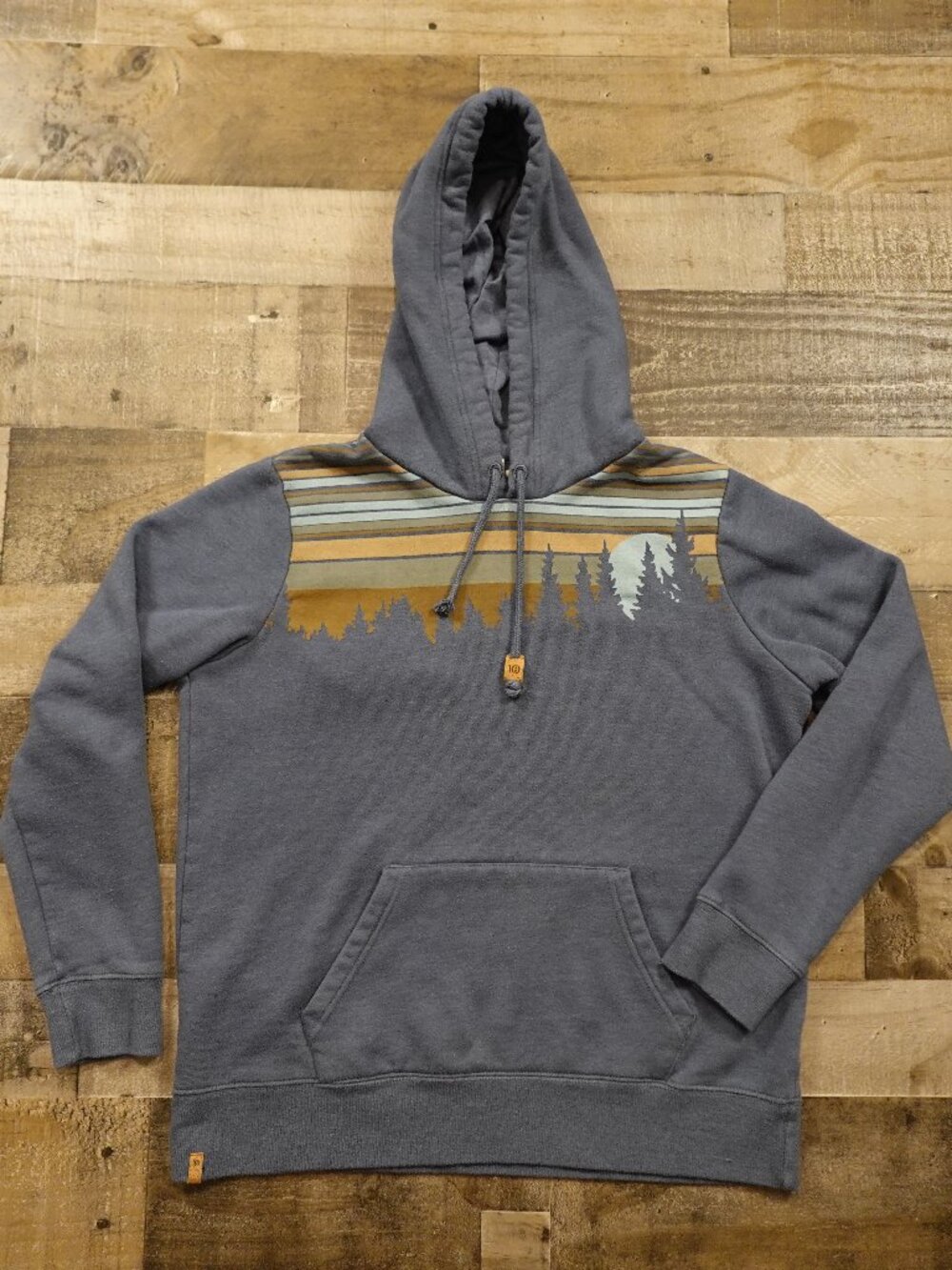 Tentree Juniper Hoodie Women’s Large Dusty Slate Blue Forest Graphic Pullover